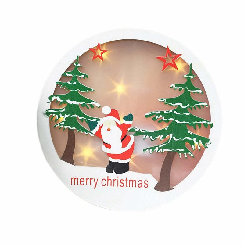 

Christmas Tree Led Lights Decoration Outdoor Round Wooden Light Santa Claus Home Decor Hanging Lamp