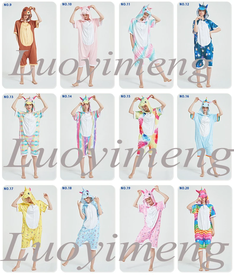 Girls Boys Kigurumi Pajamas Unicorn Cartoon Summer Animal Panda Onesies Kids Sleepwear Short-sleeves Baby Jumpsuit Women Pyjamas
