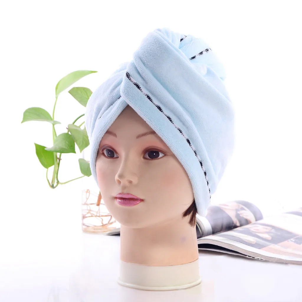 Light blue Шапочка для душа из микрофибры банное полотенце для волос быстросохнущее дамское банное полотенце Мягкая шапочка для душа шляпа для Дамский тюрбан насадка для купания#4 - Цвет: Light blue