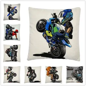 

Stunt motorcycle cartoon pattern Linen Cushion Cover Pillow Case for Home Sofa Car Decor Pillowcase 45X45cm