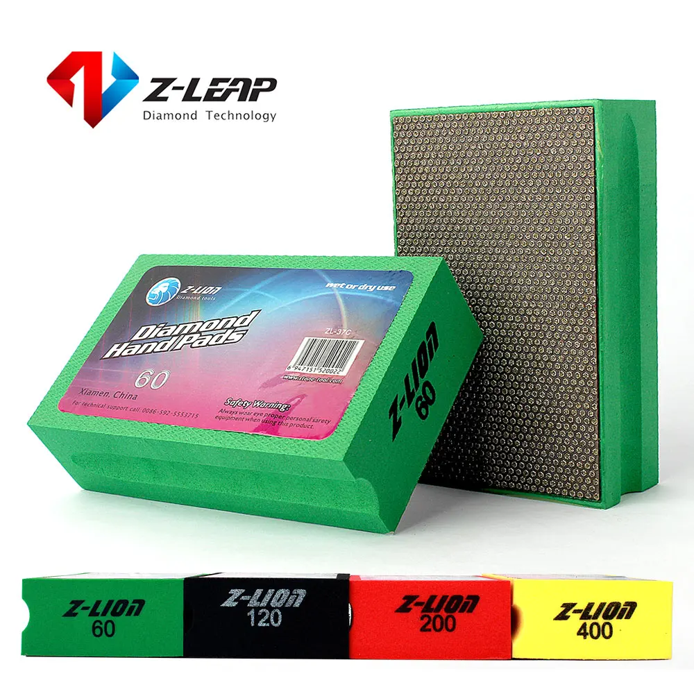 

Бриллиантовая шлифовальная накладка Z-LEAP 60/120/200/400, ручная шлифовальная Накладка для стекла, камня, мрамора, с поролоновой основой 95x55 мм