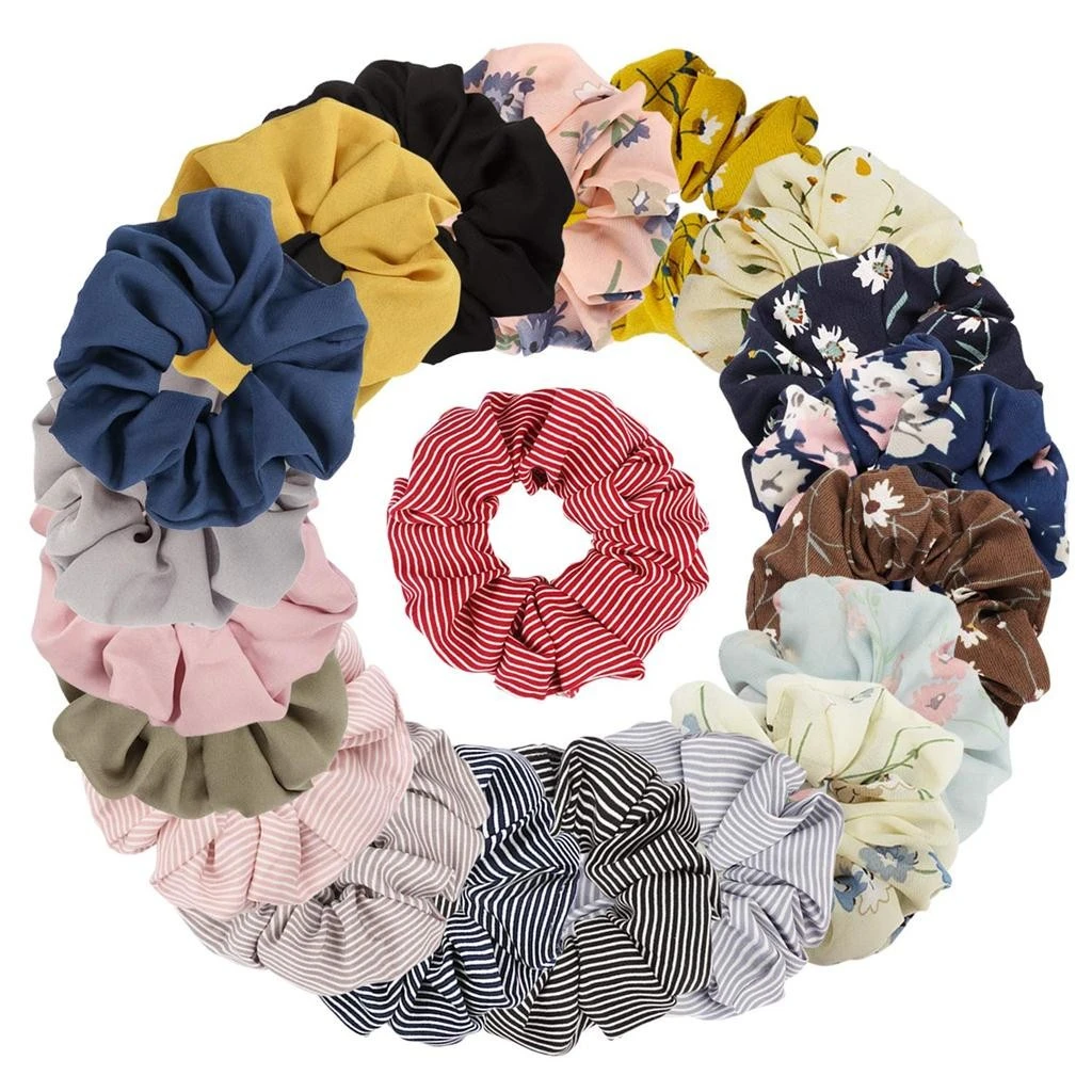 20 Pcs Fashion Set Women Hairbands Sweet Net Plaid  Premium Hair Scrunchies Hair Rope Stretch Elastic Satin Random Color 829