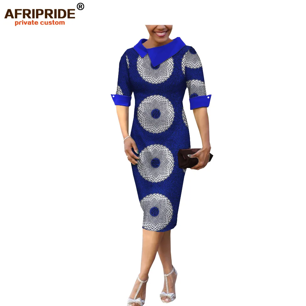 

2018 summer&autumn casual women pencil dress african wax print AFRIPRIDE tailor made half sleeve mid-calf length dress A1825055