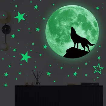 

New Luminous Moon Earth Wolf Moon Star Dot Wall Sticker For Kids Living Room Creative Fluorescent Bedroom Decorative Stickers
