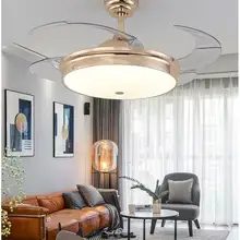 4" Современный Insivible светодиодный потолочный вентилятор, светильник, Золотая люстра, пульт дистанционного управления для гостиной, спальни, столовой
