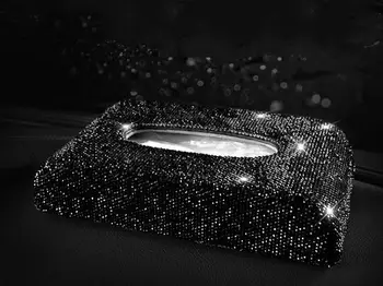 

Bling Crystal Car Tissue Box Sun Visor Diamond Leather Auto Tissue Paper Holder Case Sunvisor Hanging Napkin Car Accessories