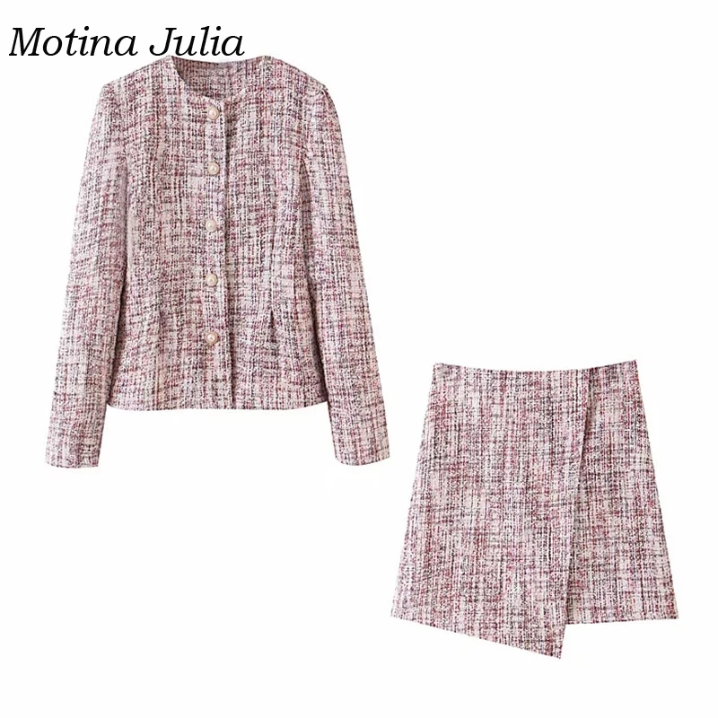 Motina Julia элегантный костюм из двух частей твидовый Блейзер Женский полосатый твидовый в клетку юбка+ пальто вечерние Клубные уличные женские комплекты