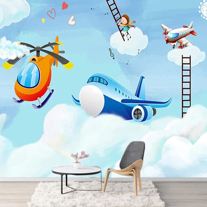 Photo Wallpaper Modern Simple Cartoon Airplane Children's Room Background  Wall Covering Self Adhesive Waterproof 3D Wall Sticker|Wallpapers| -  AliExpress