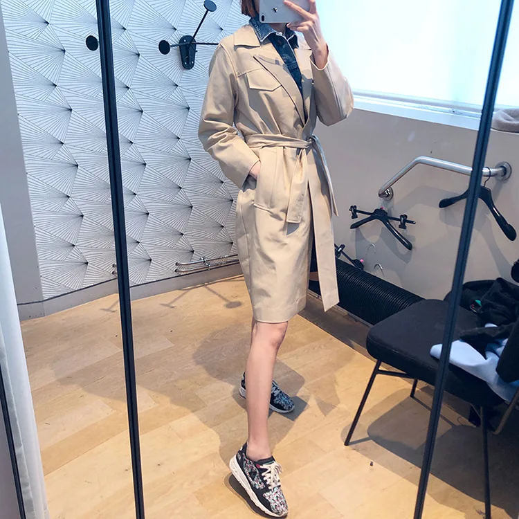 

19 Autumn And Winter New Products Casual Mock Two-Piece Cowboy Long Trench Coat WOMEN'S Coat Jenny Big S Celebrity Style
