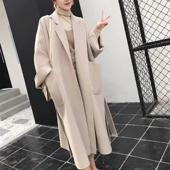 

Women Woolen Coat Slim Long Sleeve Cardigan Trench Coat Jackets Business Top XRQ88