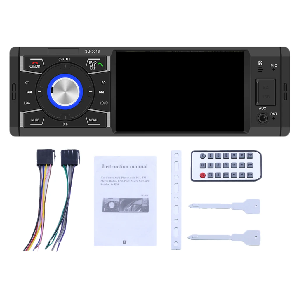 Автомобильное радио аудио USB/TF/AUX/зарядка MP5 плеер приемник Bluetooth Hands-Free с пультом дистанционного управления черный 1 Din 7 цветов подсветка