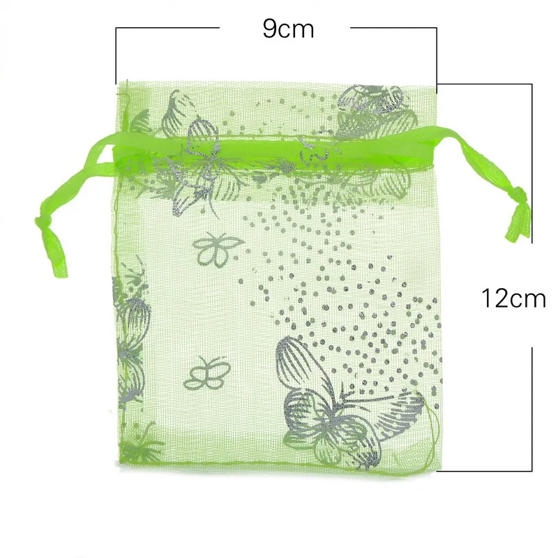 100pcs/lot Silver Butterfly Organza Bag Christmas Wedding Voile Gift Bag Jewelry Packing Drawstring Pouch Decoration Storage Bag