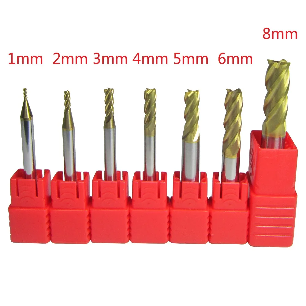 7PCS/lot 1mm - 6mm 8mm four 4 flutes Carbide flat End Mills set CNC machine milling cutter bits drill cutting for metalworking