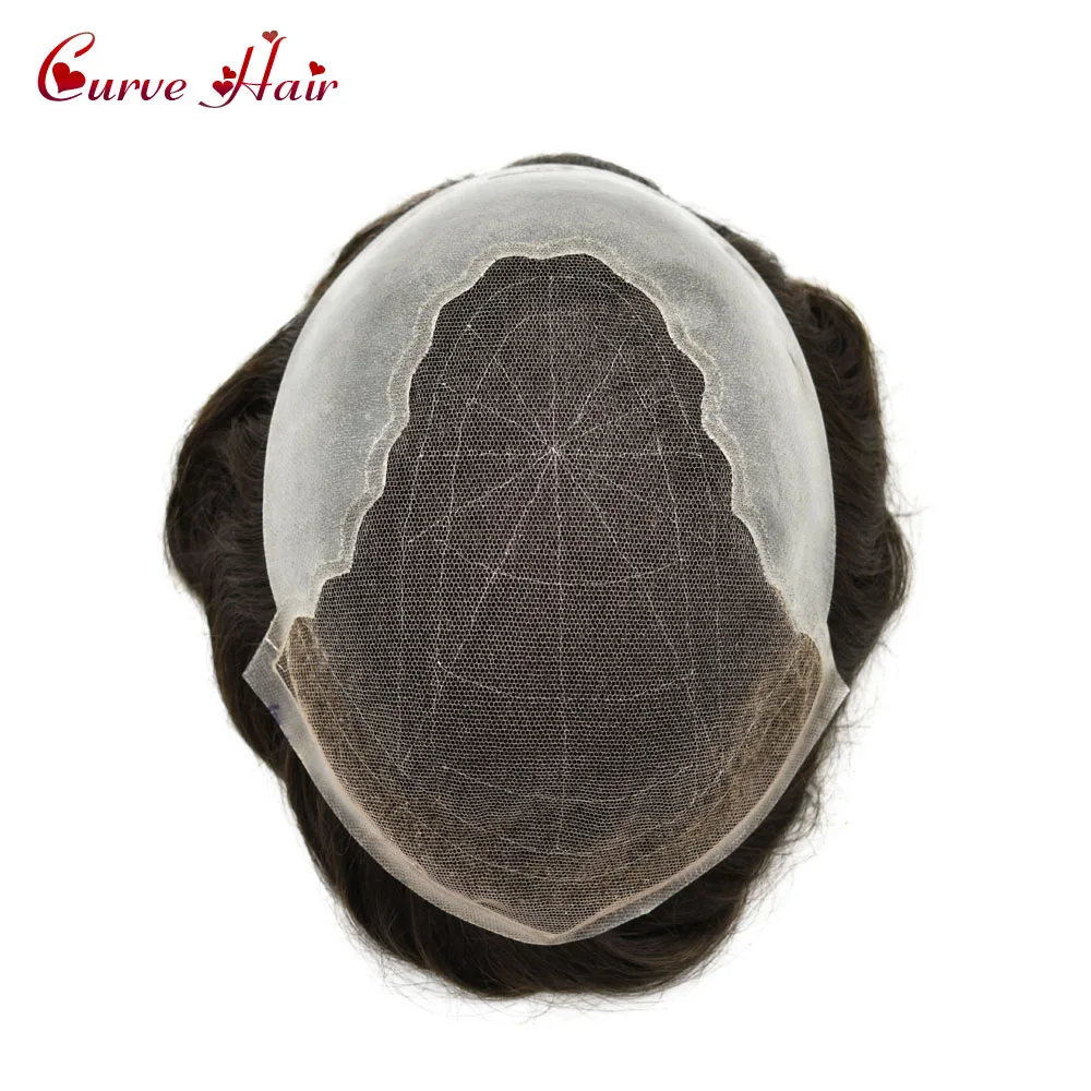 

Lace Toupee Hairpiece Hand Tied India Remy Hair Men System All Color 120% Density Bleached Knot French Lace Hair Piece for Men