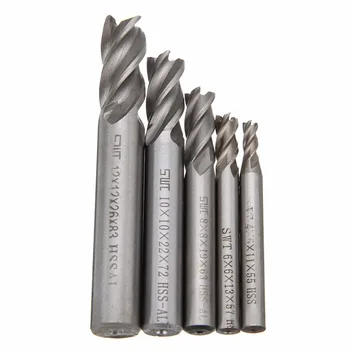 

5Pcs 4 Flute Straight End Shank End Mill Set HSS CNC Milling Cutter For Wood Metal Aluminum Cutting Tools 4/6/8/10/12mm