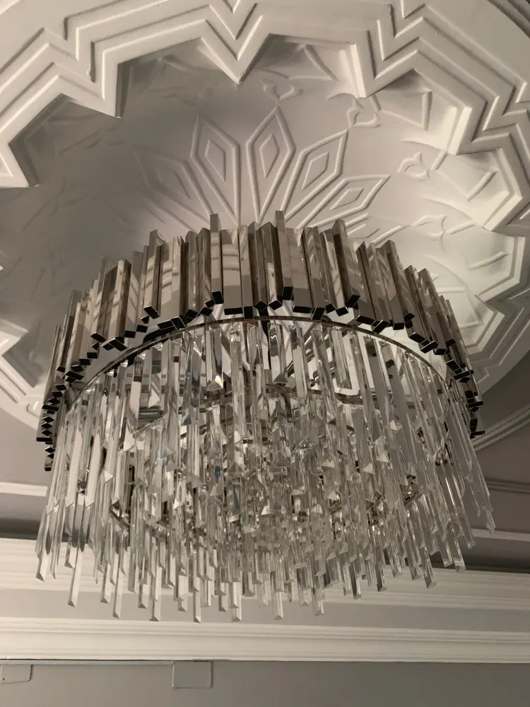Postmodern LED Stainless Steel Crystal Gold Chrome Suspension Luminaire Lampen Pendant Lights Lustre Pendant Light For Foyer