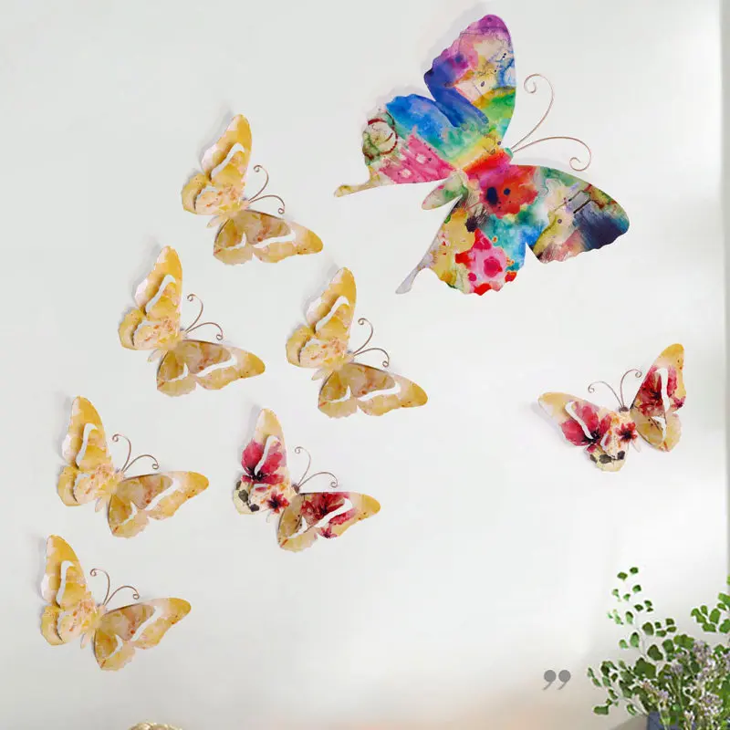 Современный изготовленный из кованого железа цветы лотоса настенные металлические украшения бабочки украшение ручной работы дома гостиной стены фоновая роспись