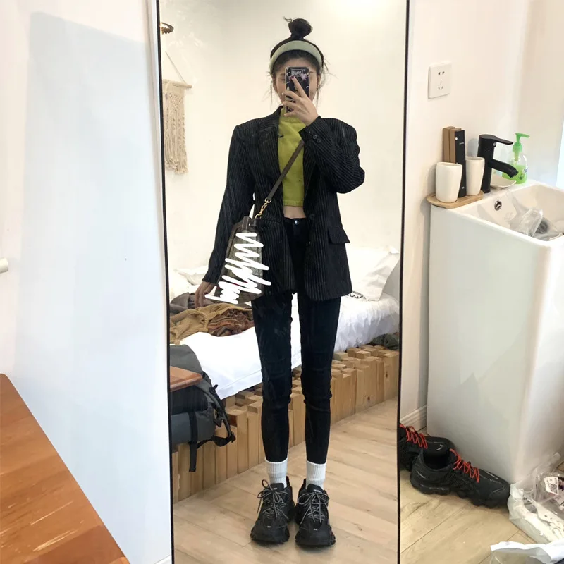 

Online Celebrity Style Du Home Customizable-2019 Autumn And Winter New Style Retro Rainbow Stripes Black And White with Pattern