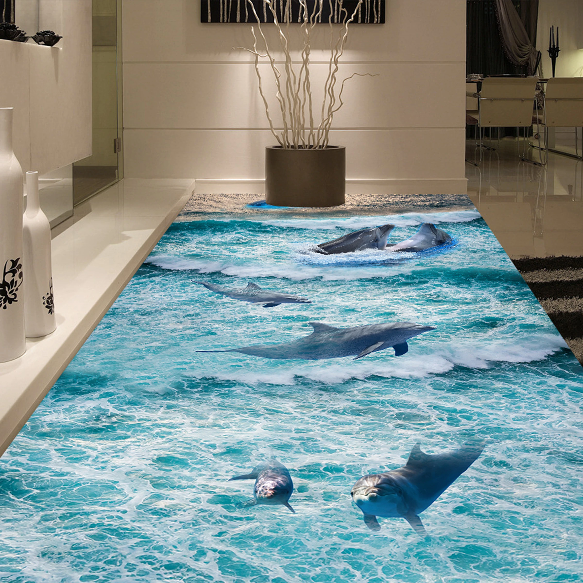 [Самоклеющиеся] 3D дельфины в море 177 фотообои настенные наклейки