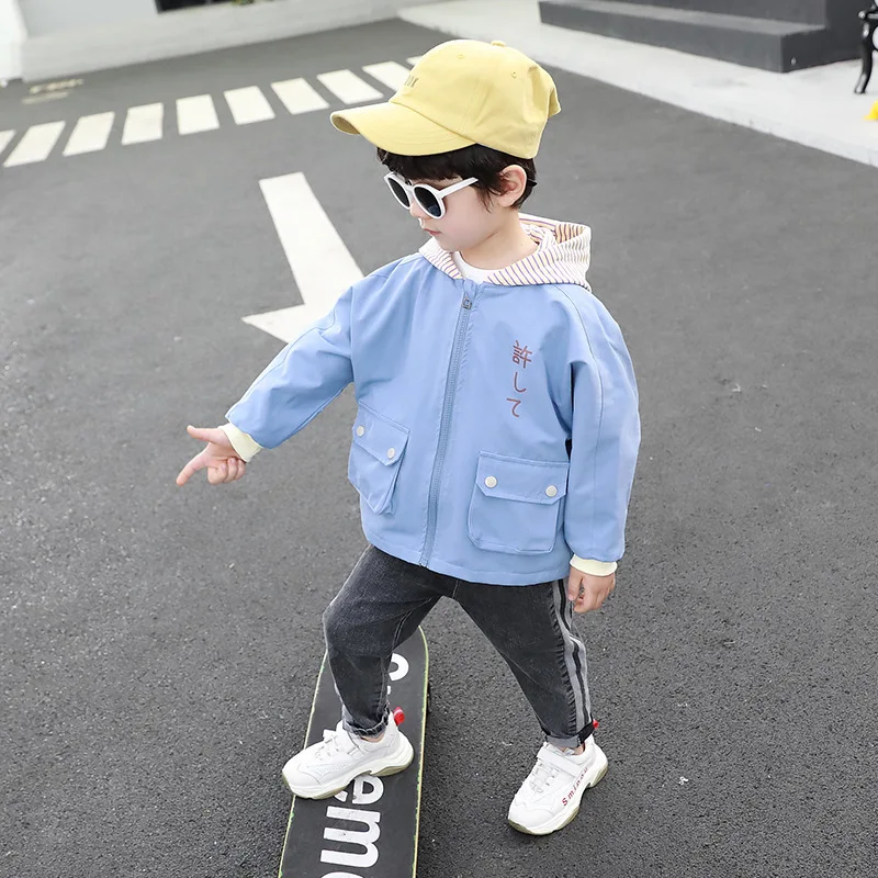 

Small Children's Hooded Jacket For Boy Long Sleeve Zipper Cartoon Boys Coat Toddler Windproof Outerwear Casual Baby Kids Jackets