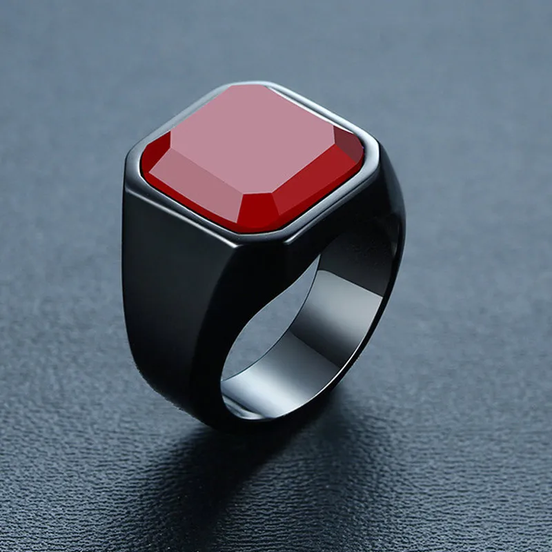 Винтажное мужское квадратное кольцо Modyle Carnelian в красном натуральном камне из