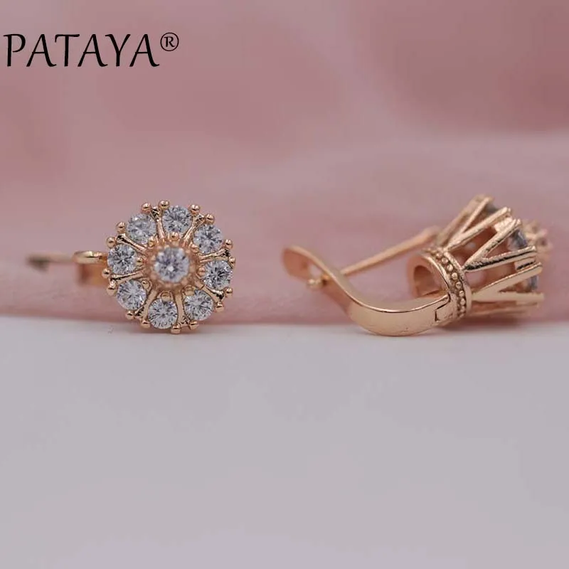 Drop Earrings Dangle Earrings Lotus Earrings PATAYA 585 Rose Gold Color Green Natural Zircon Lotus Dangle Earrings Engagement Wedding Gift Romantic Women Fashion Jewelry