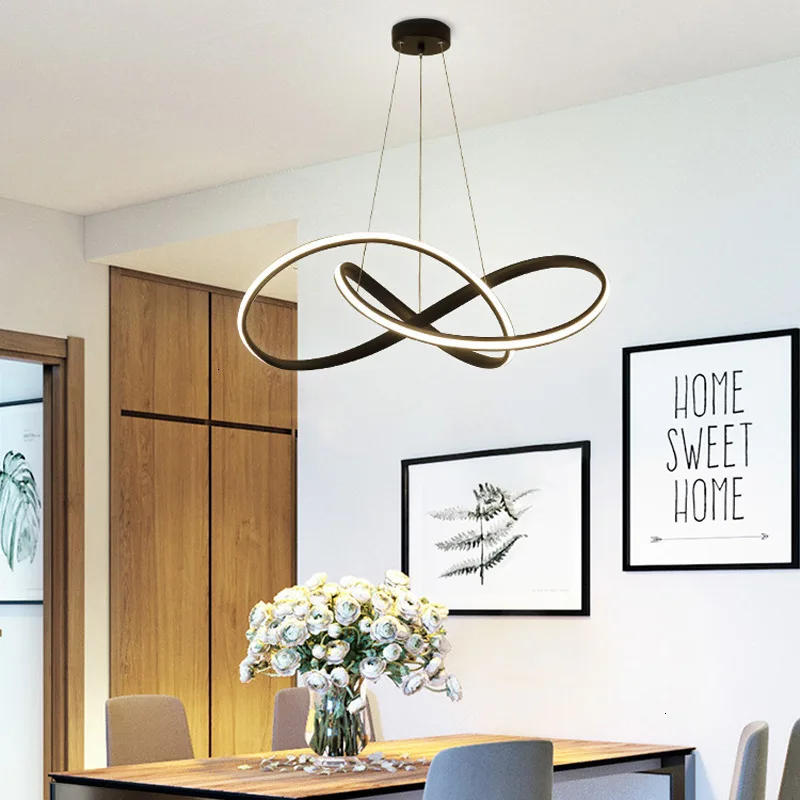 

Modern LED Pendant Lights For Dining Room Black Rings Circle Living Bedroom Hanging Lamp Fixtures With Remote Control Luminaire