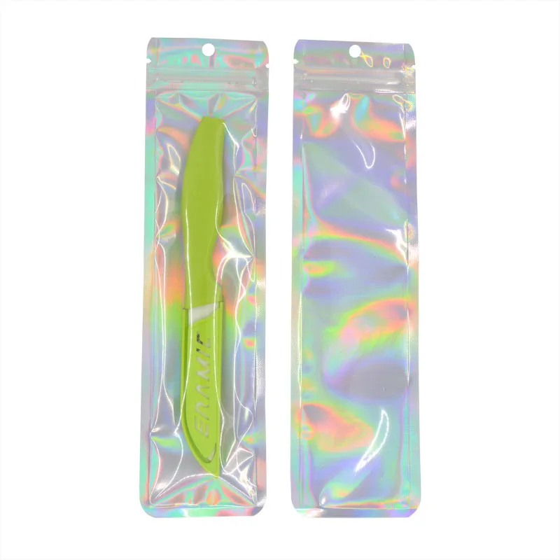 100 шт. длинные голографические пакеты на молнии Прозрачный лазерный плоский