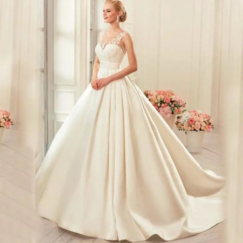 Vestido De Noiva Свадебные платья с открытой спиной Часовня Свадебные платья на прокат слоновая кость сатин Vestido Noiva Princesa элегантные бальные платья - Цвет: Слоновая кость
