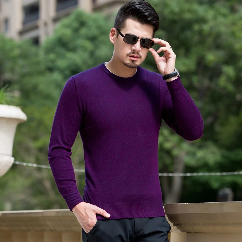 Большой размер свитер мужской размера плюс сплошной круглый вырез свитер зимний свободный толстый мужской свитер черный свитер