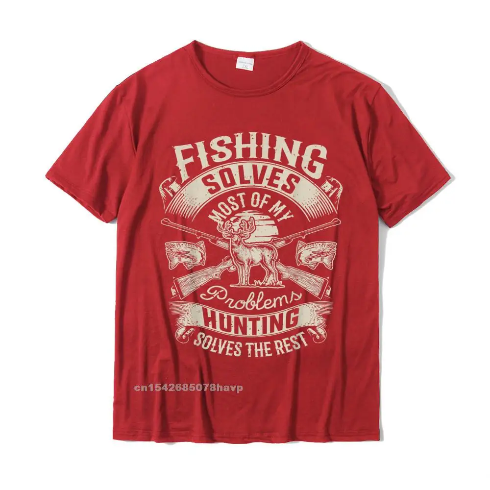 Casual T-shirts Short Sleeve Funny 2021 New Fashion Student Summer Fall Tops Shirts Funny T Shirts Round Collar All Cotton Fishing Solves Most Of My Problems T shirt Hunting Hunter T-Shirt__2934. red
