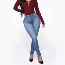 

Women Casual Jeans 2020 Spring Summer New Washed Distressed Holes Stretch Skinny Jeans Solid Denim Pants Ladies Pencil Pants
