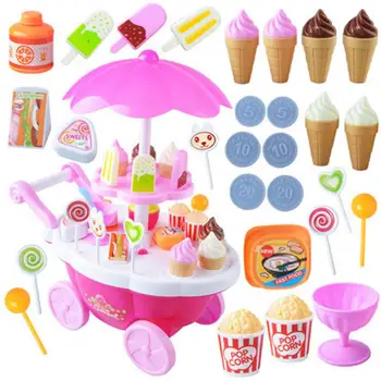 

None 39pcs Kids Pretend Play Toy Set, Mini Simulated Candy Wheelbarrow Ice Cream Store, Play House Toys