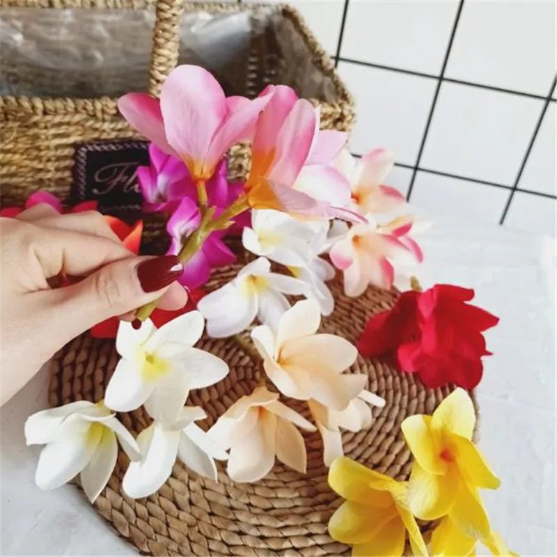 40pcs Artificial Frangipani Flower 3 Heads/Piece Silk Plumeria Rubra Flower Heads for Wedding Party Floral Decoration