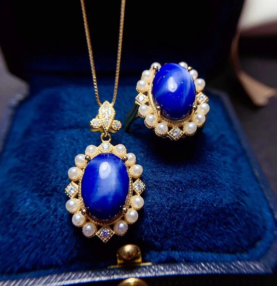 

Новое поступление сапфир комплект ювелирных изделий Сапфир 925 пробы серебро 1 шт. Подвеска, 1 шт. кольцо драгоценный камень