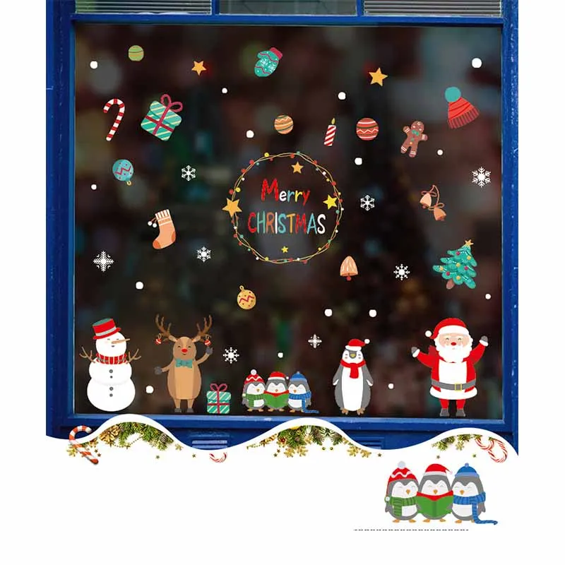 Merry Christmas настенная Рождественская наклейка украшение стеклянная наклейка Рождественская елка узор стекло для витрин дверной фон