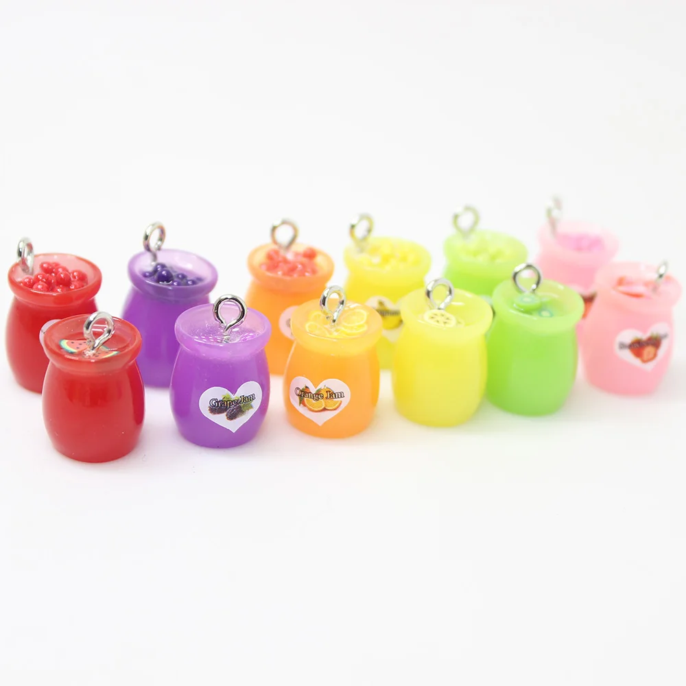 Yamily 6pcs/12*15mm Mixed colour Resin 3D Jam Jar charm Flatback Resin