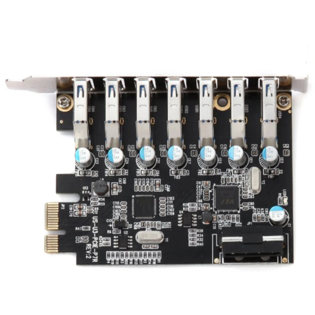 

Black SuperSpeed Add On Mini 5V 4 Pin Desktop USB 3.0 Expansion Card Hub Internal 7 Port Adapter PCI-E Express