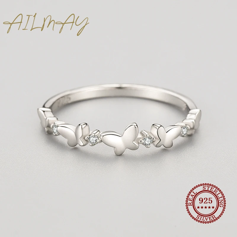 Silver Ring Ailmay 925 Sterling Silver Clear Zircon Butterfly Finger Ring For Women Girl Jewelry