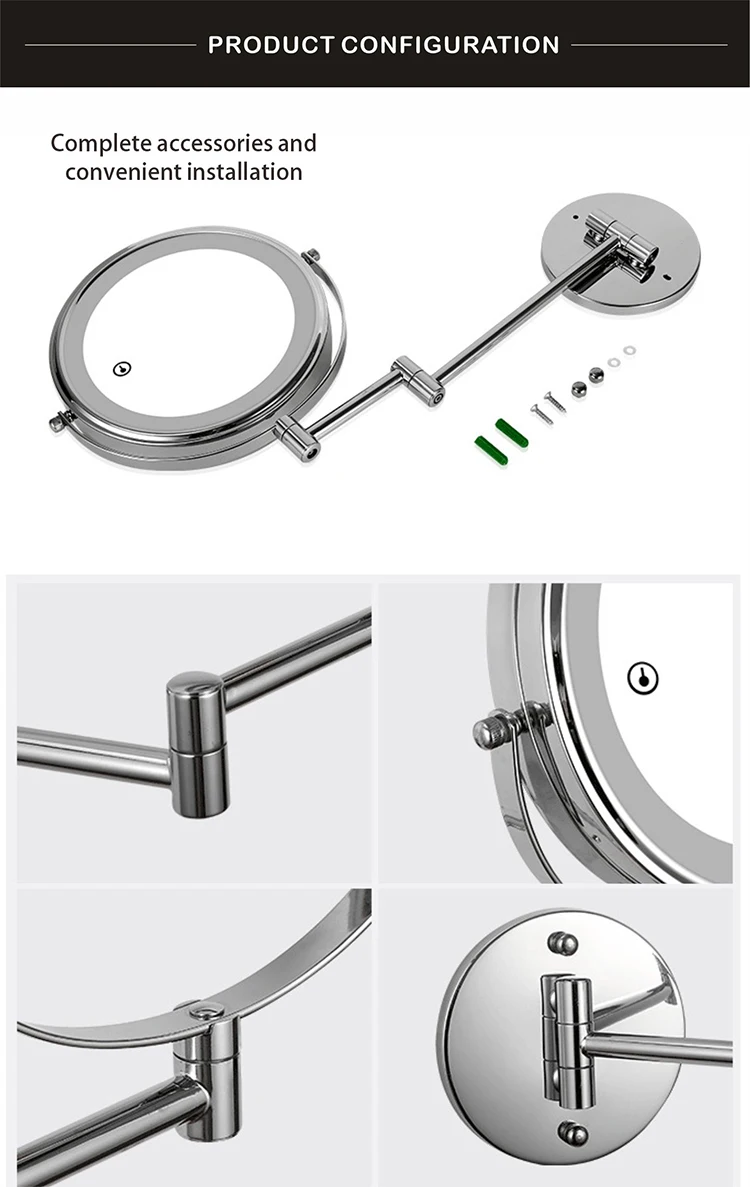 Braço Estender, Banheiro Smart Cosmetic Mirrors, 3X Ampliação, 8