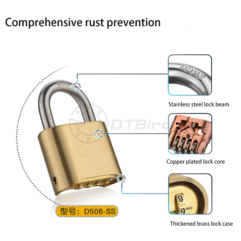 304 stainless steel lock beam brass lock case waterproof and rust-proof 4-bit bottom code lock padlock