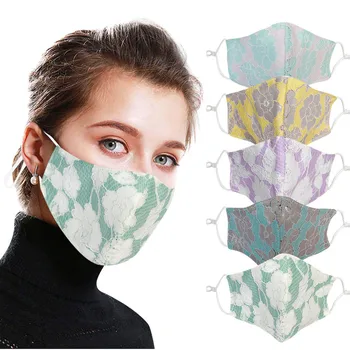 

Women lace mask breathable for face coverings fashion print maske washable women mouth mask sunproof