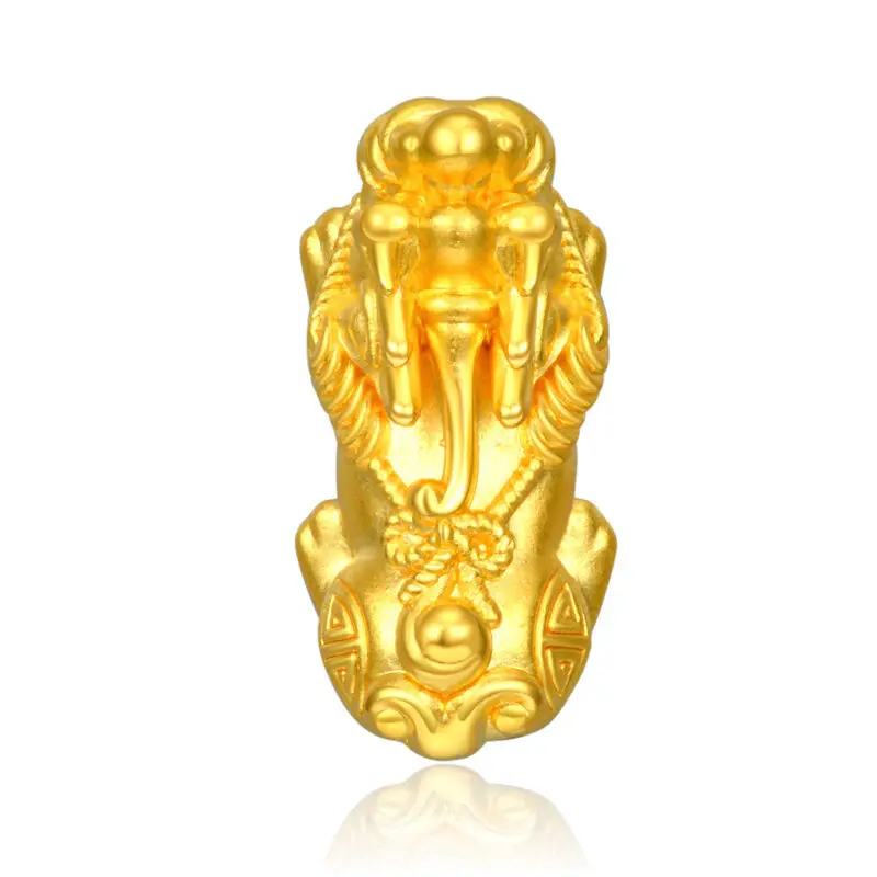 Чистое 24k желтое золото подвеска 3D удача благословит монету Pixiu бисера 1,2-1,5 г