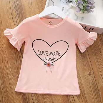 

2020 Baby Girl Fashion Cotton letter puff sleeve lace T-shirt Clothes Children Party Birthday Wear Clothing