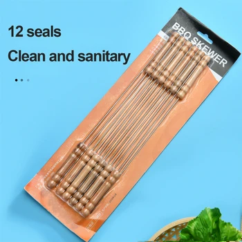 

AA 12pcs Reusable BBQ Skewers Handle With Handle 30CM Barbecue Needle Wood Stainless Steel Flattened Rounded Sign Optional Meat
