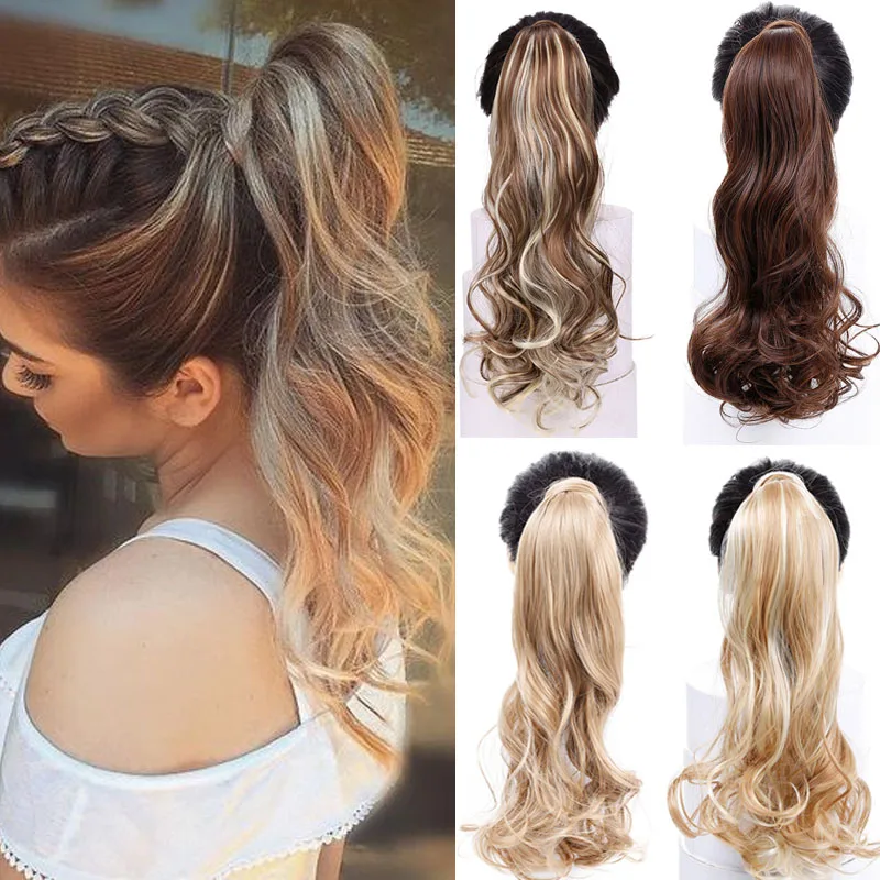 

JINKAILI 24" Long Wavy Clip In Tail Fake Hair Ponytail Hairpiece Wrap Round With Hairpins Synthetic Pony Tail Hair Extension