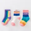 3 Pairs/Pack Autumn Winter New Children's Socks Boys And Girls Rainbow Striped In Tube Tide Socks Baby Kids Cotton Sport Socks 5