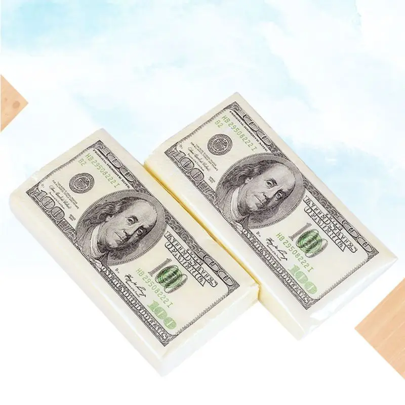  10 Packs Creative Napkin Paper 100 Dollar Raw Wood Pulp Facial Tissue Handkerchief Wedding Birthday