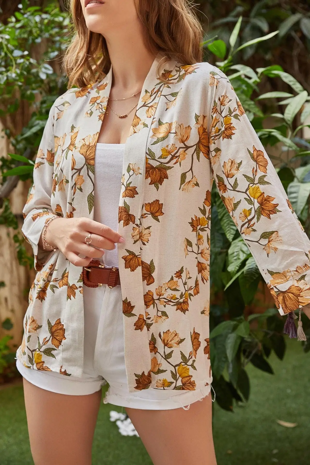 

5x the han Female Ecru Patterned Linen Jacket 9YXK4-41623-52