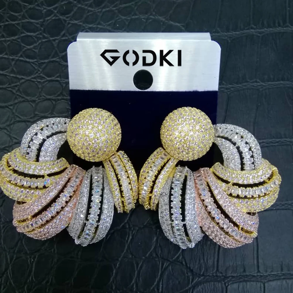 GODKI, роскошные африканские серьги-гвоздики для женщин, свадебные индийские ювелирные изделия для невесты, серьги с кубическим цирконием